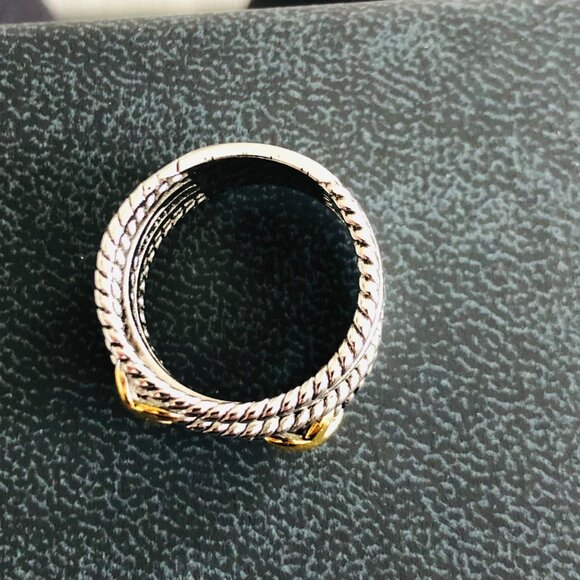 David Yurman Double X Crossover Ring with 18K Gold Size 8 DY Pouch Included - Picture 9 of 15